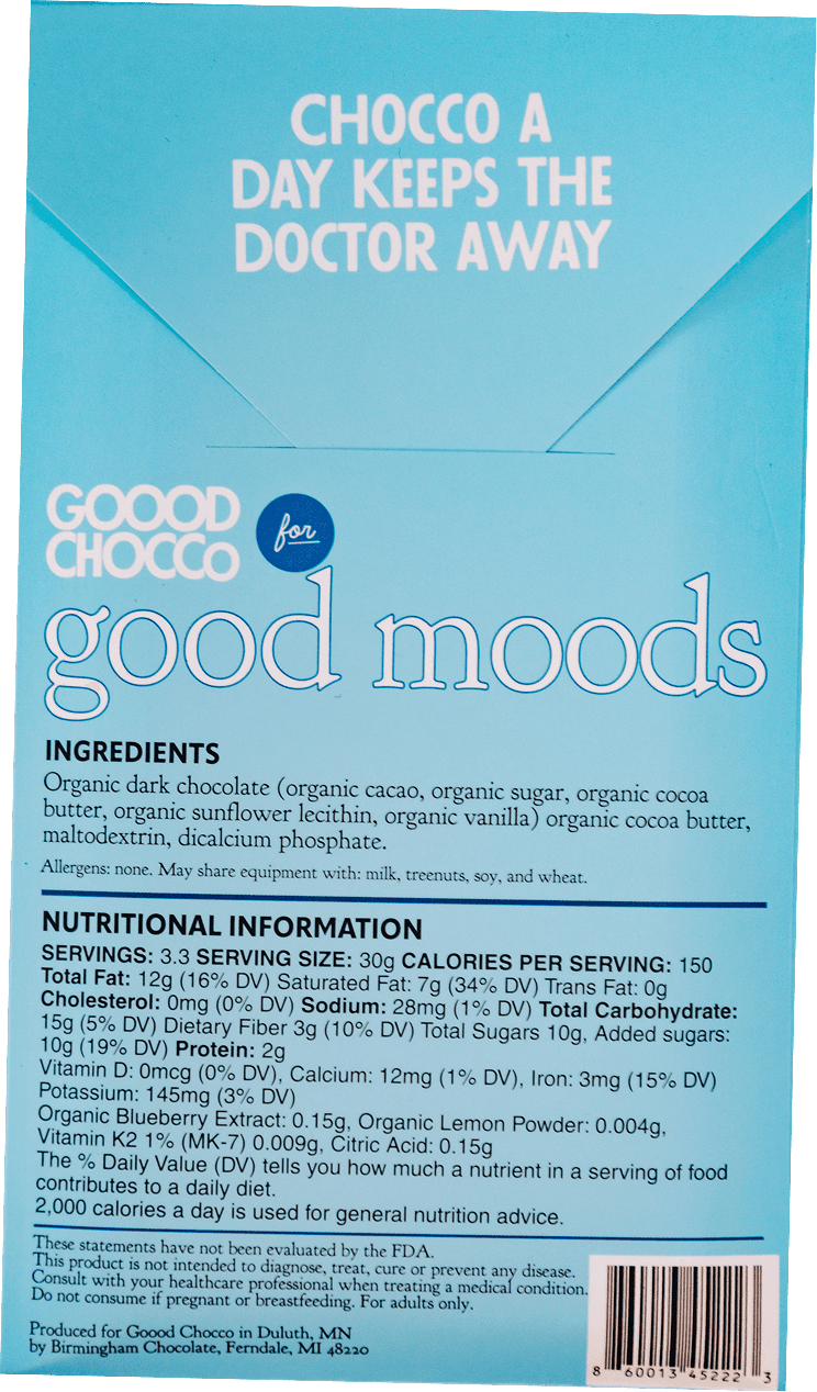 Back of the Good Moods box with ingredients and nutrition panel
