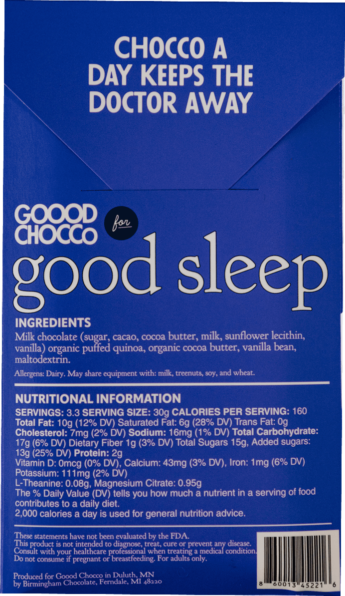Back of the Good Sleep box with ingredients and nutrition panel